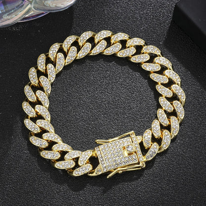 Bracelet Cubain Iced Out Acier Inoxydable – Chaîne Hip-Hop Cristaux Hommes