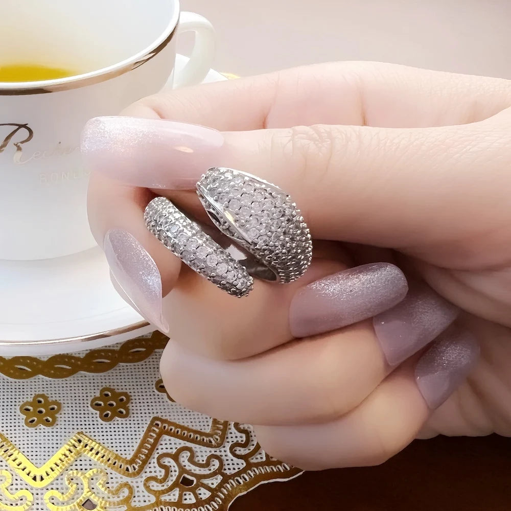 Bague Serpent Pavée Argent Sterling 925 - Anneau Blanc Glamour Europe Femme Cadeau