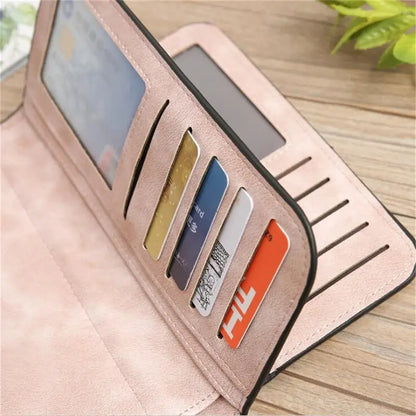 Portefeuille Long Femme Cuir Givré Vintage - Pochette Zip avec Porte-Cartes