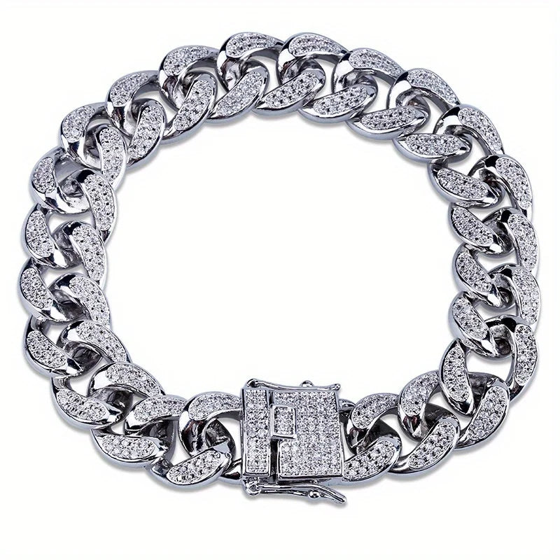 Bracelet Cubain Iced Out Acier Inoxydable – Chaîne Hip-Hop Cristaux Hommes