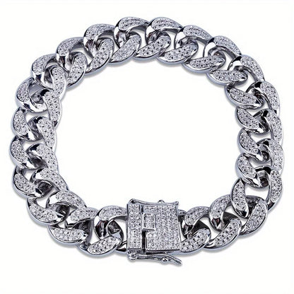 Bracelet Cubain Iced Out Acier Inoxydable – Chaîne Hip-Hop Cristaux Hommes