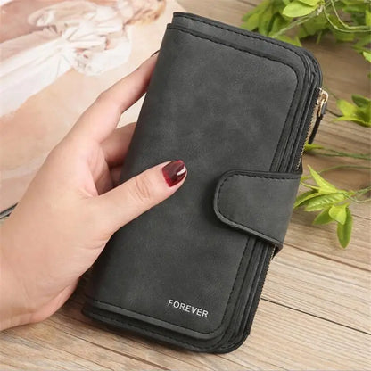 Portefeuille Long Femme Cuir Givré Vintage - Pochette Zip avec Porte-Cartes