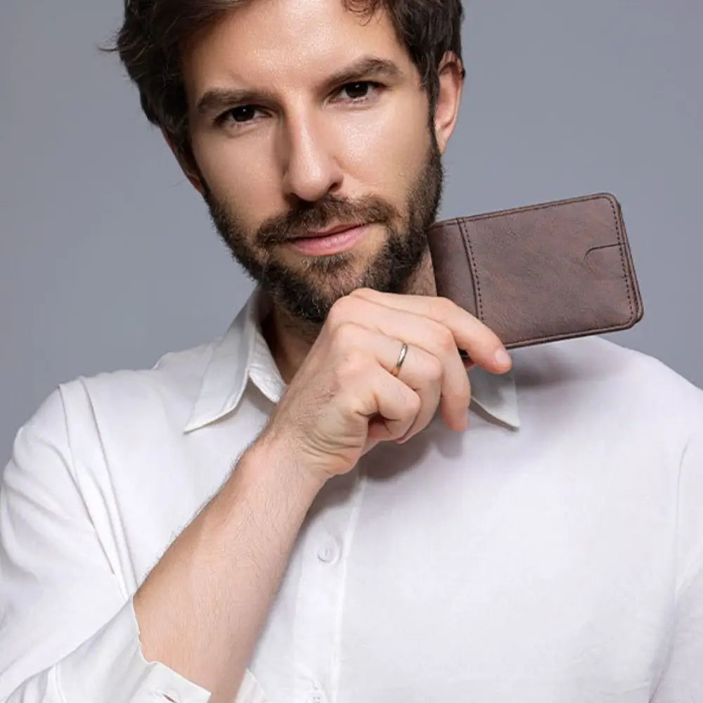 Portefeuille Homme Cuir PU Imperméable - Porte-Carte Compact Pliable Léger pour Voyage et Quotidien