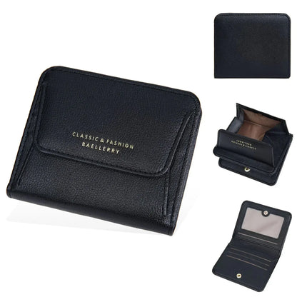 Portefeuille Femme Court Mini Cuir PU Noir - Porte-Carte Porte-Monnaie Multifonction Compact Rouge