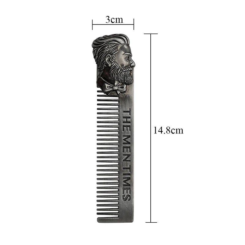 Peigne Barbe Métal Acier Inoxydable Professionnel - Outil Coiffure Moustache Barbier Gentleman Poche Argent