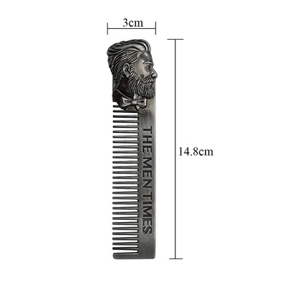 Peigne Barbe Métal Acier Inoxydable Professionnel - Outil Coiffure Moustache Barbier Gentleman Poche Argent