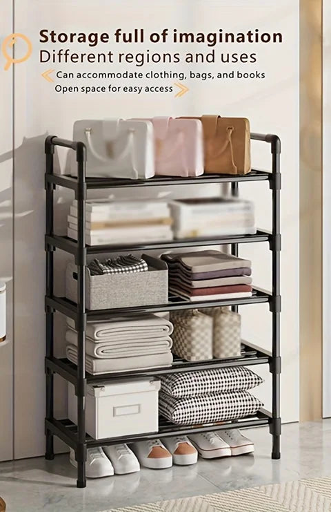Range-Chaussures Multi-Niveaux en Métal - Organisateur Empilable Gain d'Espace Noir