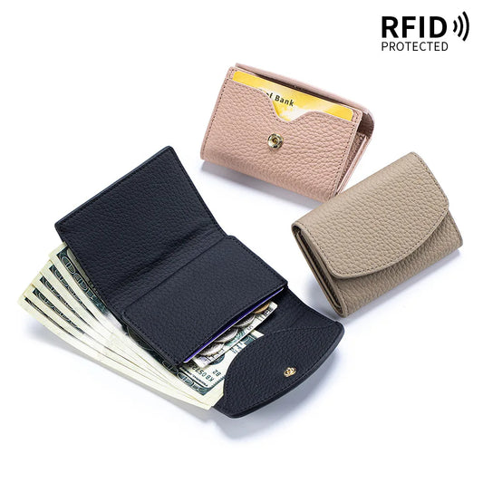 Portefeuille Femme Cuir Véritable Court Japonais - Compact Pliable avec Porte-Carte et Compartiment Billets