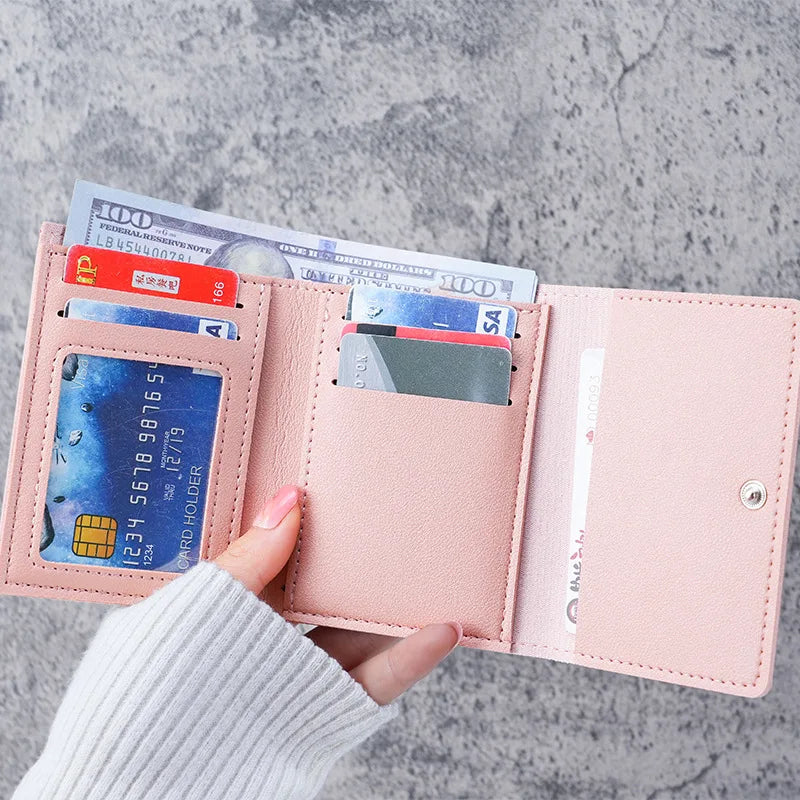 Portefeuille Femme Cartoon Cuir PU - Porte-Cartes Tri-Fold Multi-Emplacements
