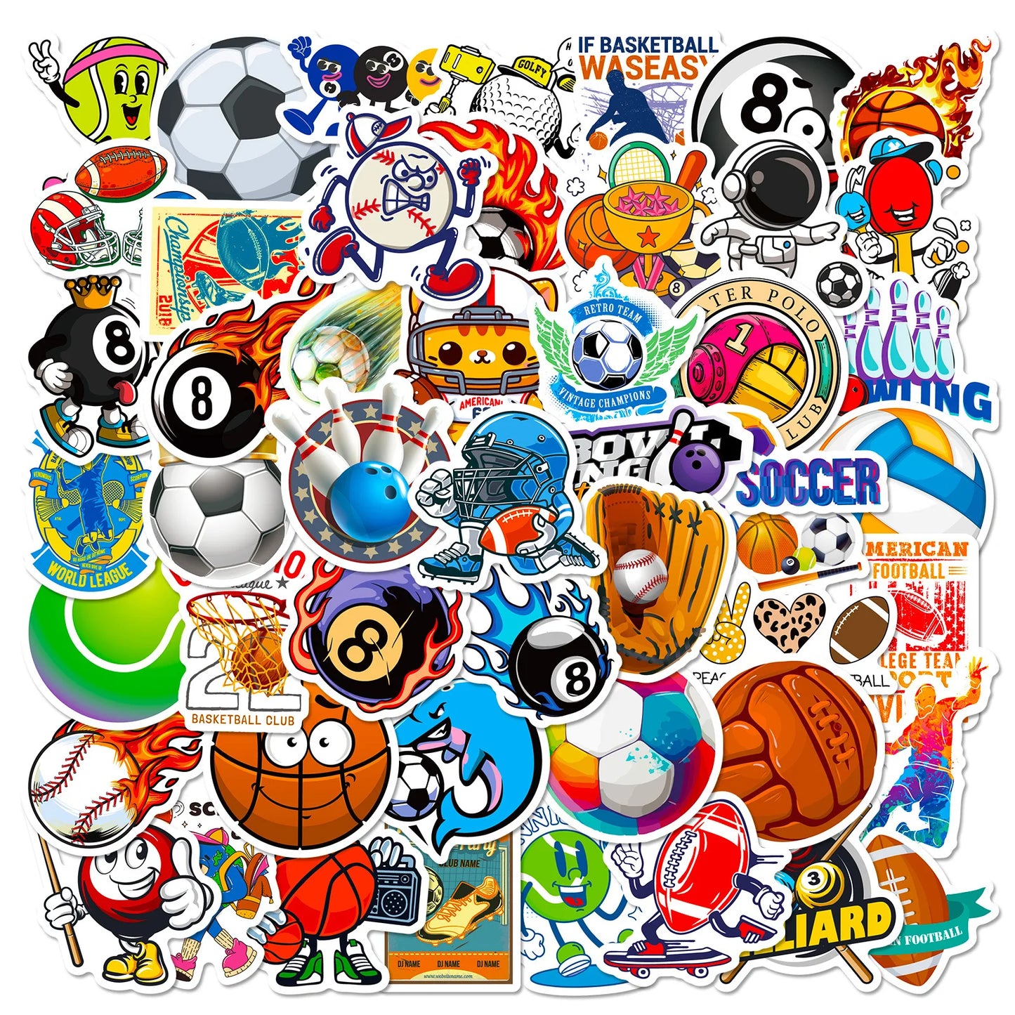 Autocollants Sports 50 Pièces - Soccer Basketball Volleyball Golf
