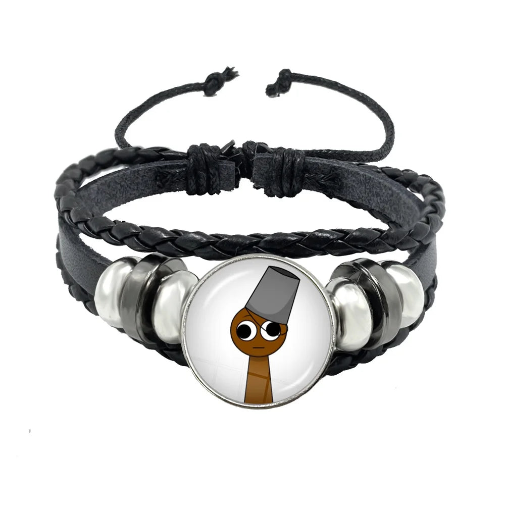 Bracelet Sprunki Incredibox Personnage Anime – Cuir Multicouche Tressé Fait Main