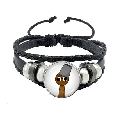Bracelet Sprunki Incredibox Personnage Anime – Cuir Multicouche Tressé Fait Main
