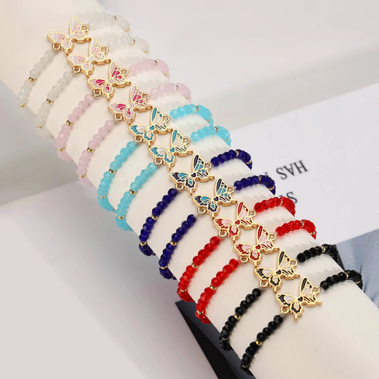 Set of 12 Bohemian Glass Bead Bracelets – Cute Romantic Butterfly Bangles for Women