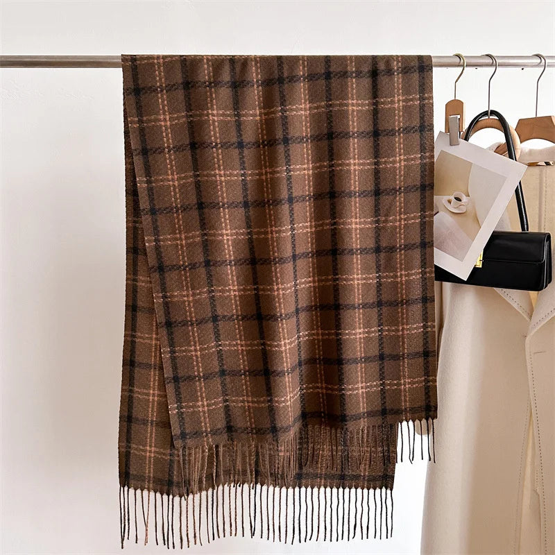 Women's Cashmere Scarf - Warm Checkered Shawl for Winter