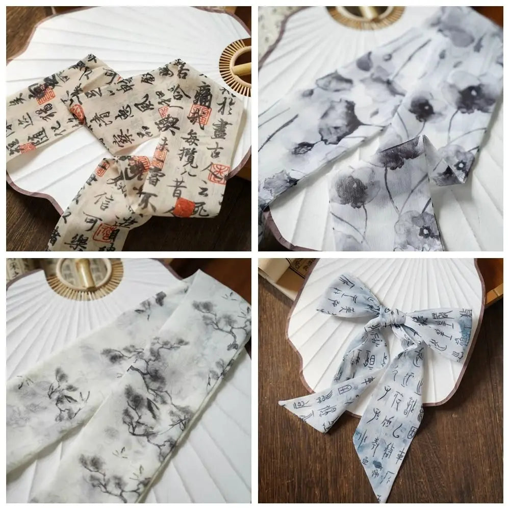 Foulard Soie Chinois Élégant - Bandeau Ruban Rose Imprimé Long Femme