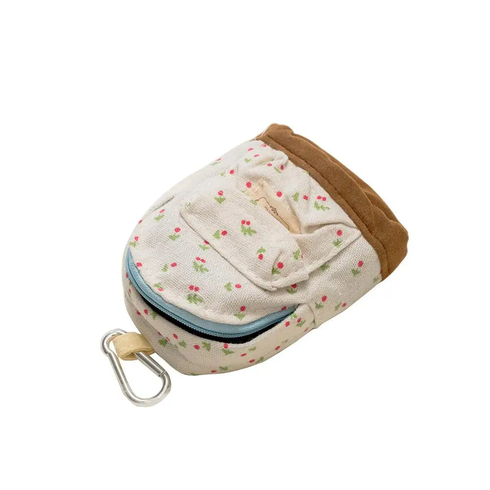 Porte-Monnaie Kawaii Toile Motif Floral - Mini Pochette Zip pour Clés et Cartes