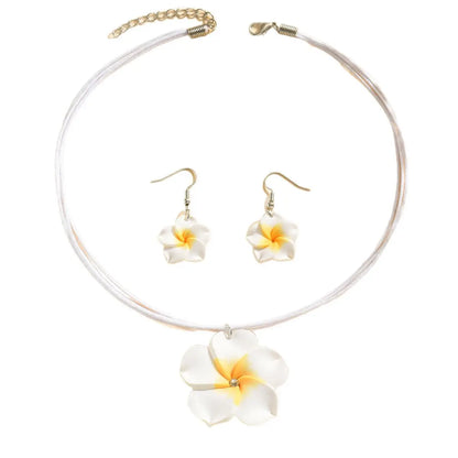 Ensemble Bijoux Fleurs Tressées Bohème Grande Fleur – Collier Boucles Rose Rouge Bleu Plage Femme
