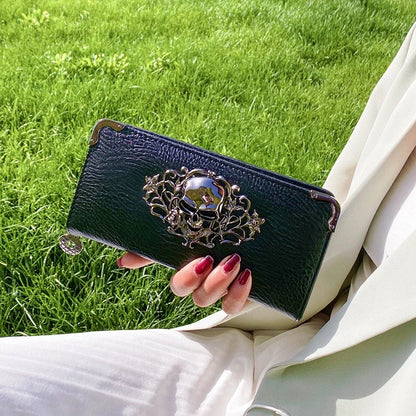 Portefeuille Femme Long Tête de Mort - Porte-Monnaie Design Luxe Skull avec Étui Téléphone