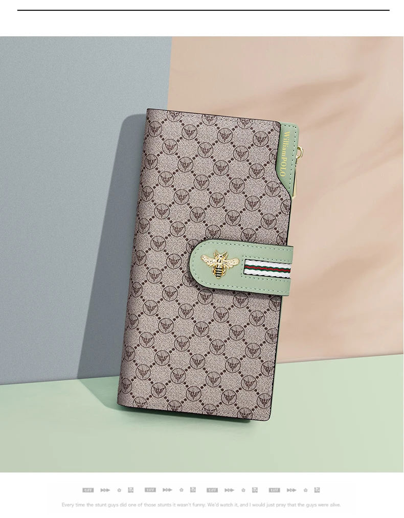 Portefeuille Femme Long Personnalisé Porte-Carte - Sac à Main Multifonction Téléphone Vert Tendance