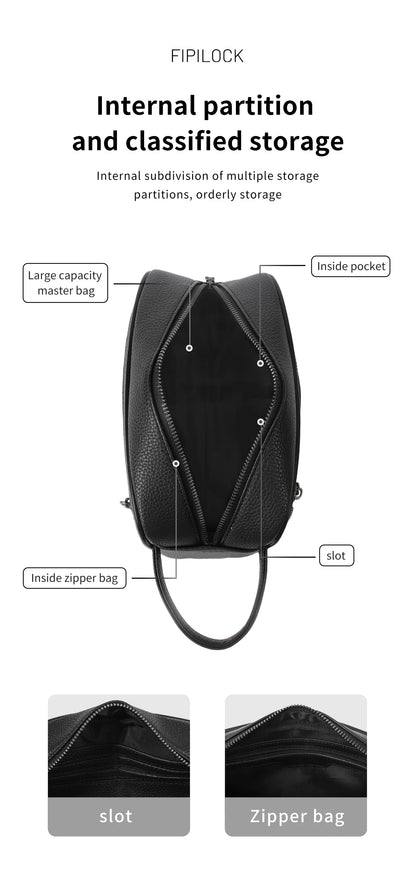 Portefeuille Cuir Fermeture Éclair Serrure Empreinte Digitale - Sac Anti-Vol Sécurisé Homme Femme