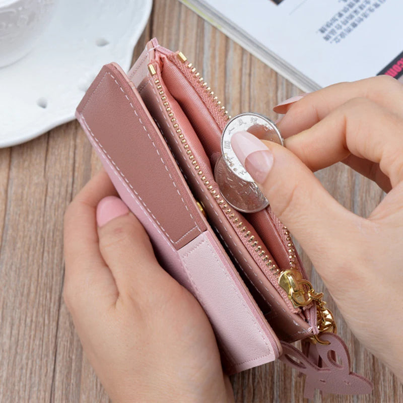 Portefeuille Femme Court Cuir PU Noir - Porte-Monnaie Pliable Compact avec Porte-Cartes