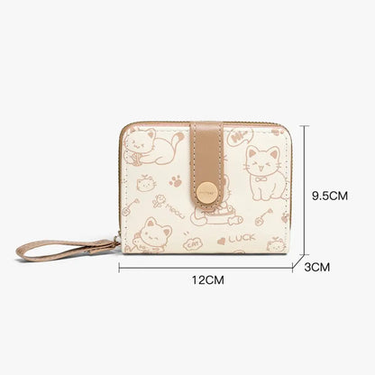 Portefeuille Femme Chat Mignon Cuir PU - Porte-Monnaie Court Grande Capacité Voyage