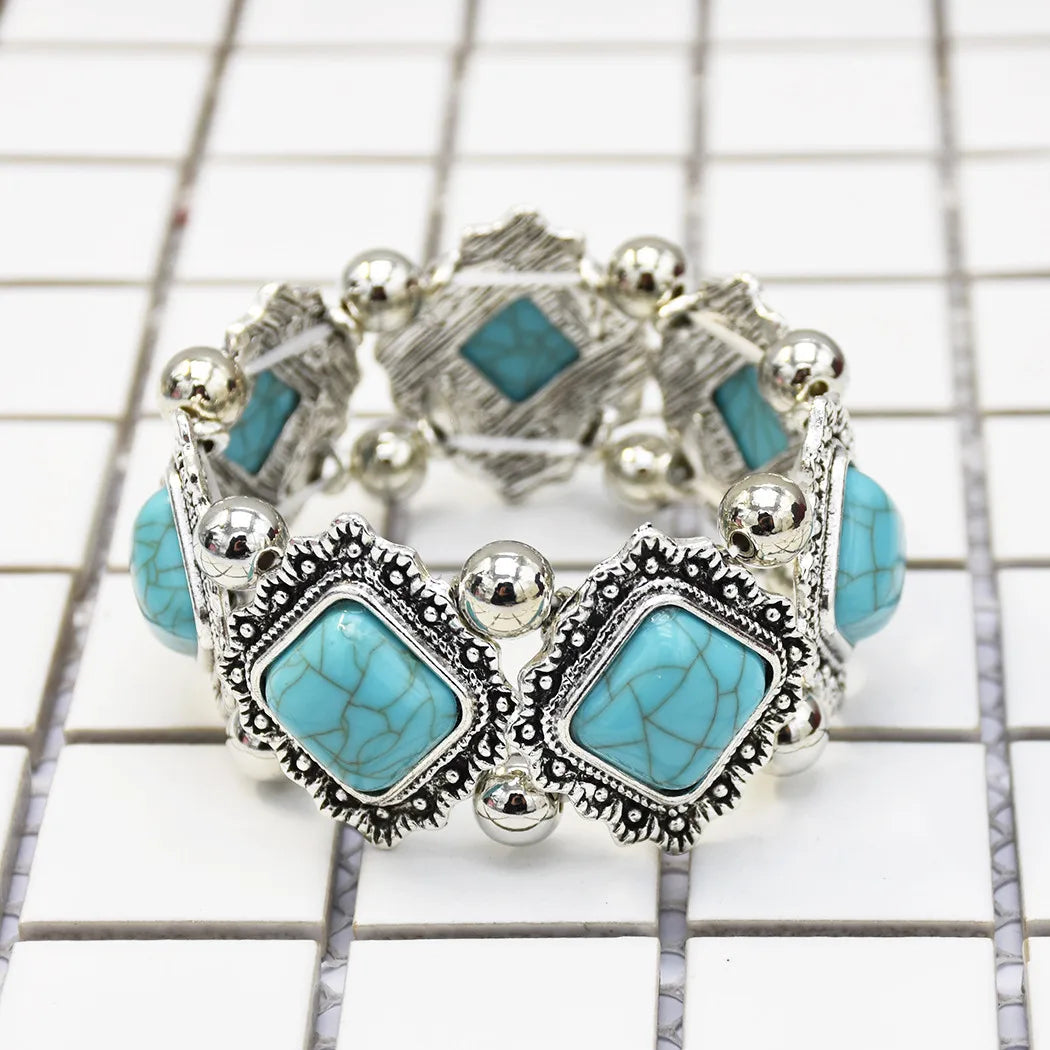 Bracelet Jonc Ethnique Tribal Turquoise - Inspiration Indienne et Africaine