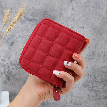 Portefeuille Court Femme Cuir PU à Carreaux - Petit Porte-Cartes Zip avec Porte-Monnaie