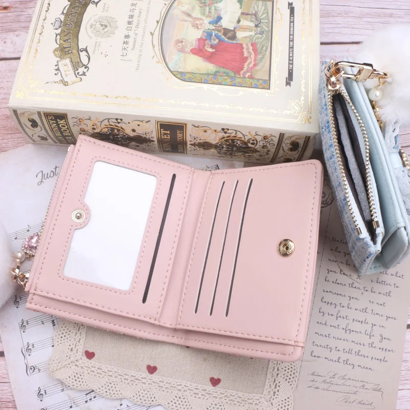 Portefeuille Femme Lolita Mignon Cuir PU - Court Porte-Cartes Monnaie Kawaii Cadeau Fille