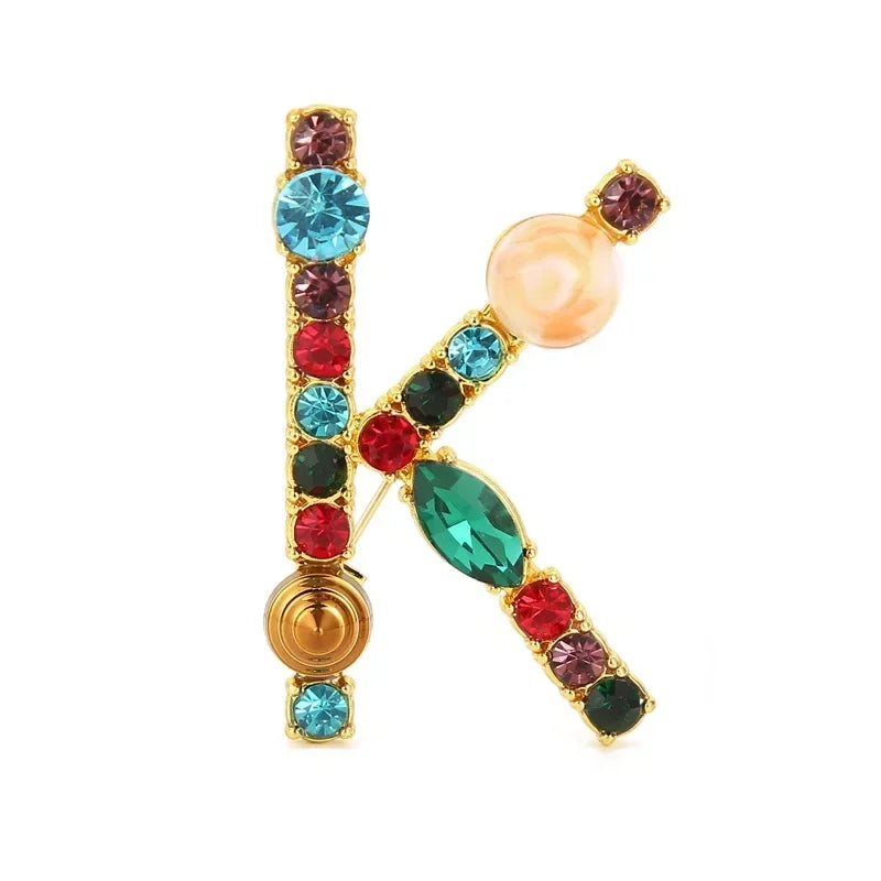 Broche Lettre Anglaise Strass Cristaux Colorés – Pin's Revers Alphabet Tendance Femme