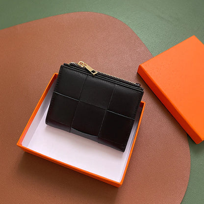 Portefeuille Femme Cuir Tressé - Porte-Monnaie Bifold Multi-Cartes Compact