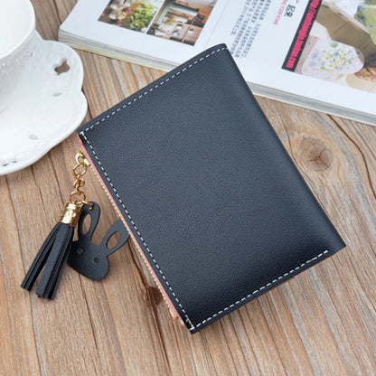 Portefeuille Femme Court Cuir PU Noir - Porte-Monnaie Pliable Compact avec Porte-Cartes