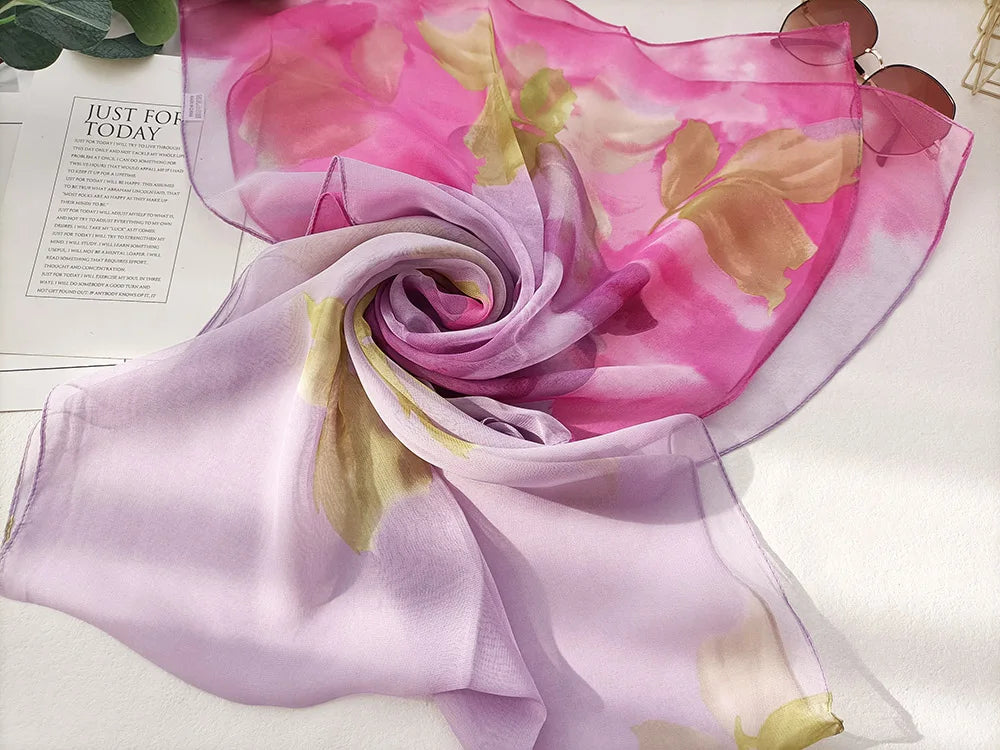 Foulard Écharpe Georgette Dégradé Rose Femme - Bandana Châle Été Protection Solaire Plage