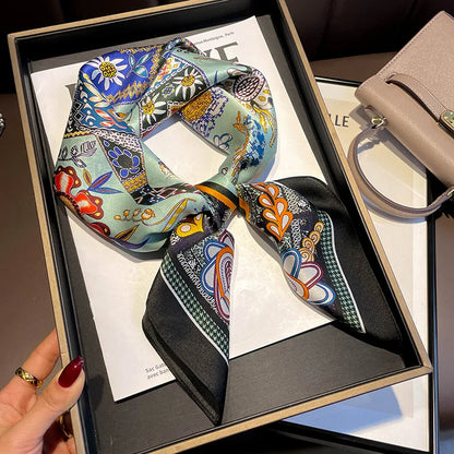 Foulard Carré Soie Naturelle 100% 65cm Femme - Bandana Headscarf Neckerchief Châle Luxe