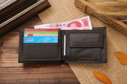 Portefeuille Homme Cuir Véritable - Porte-Cartes Court Premium Noir
