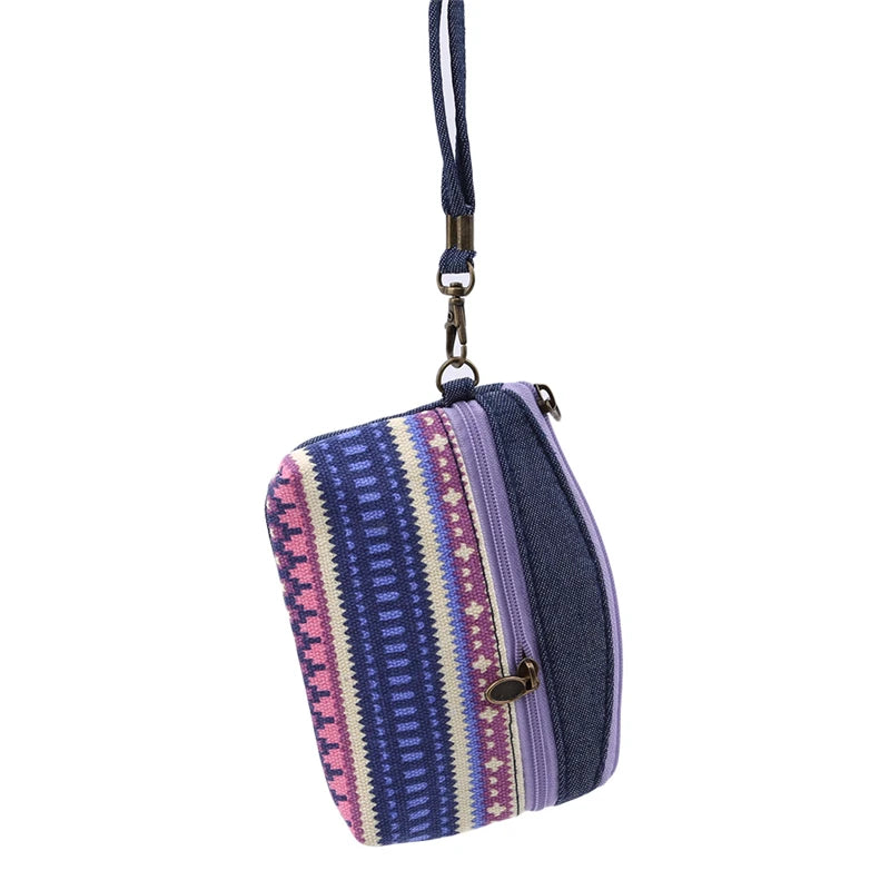 Porte-Monnaie Ethnique en Coton - Pochette Double Zip pour Femme et Enfant