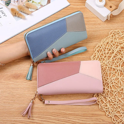 Portefeuille Femme Long Zippé Cuir PU Bleu - Porte-Monnaie Fashion Porte-Carte Billfold Handbag