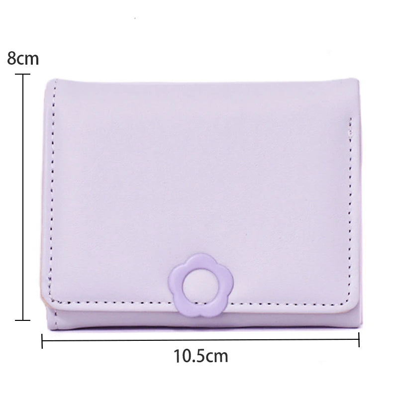 Portefeuille Femme Tri-Fold Cuir PU Bouton Fantaisie - Porte-Cartes Court Porte-Monnaie