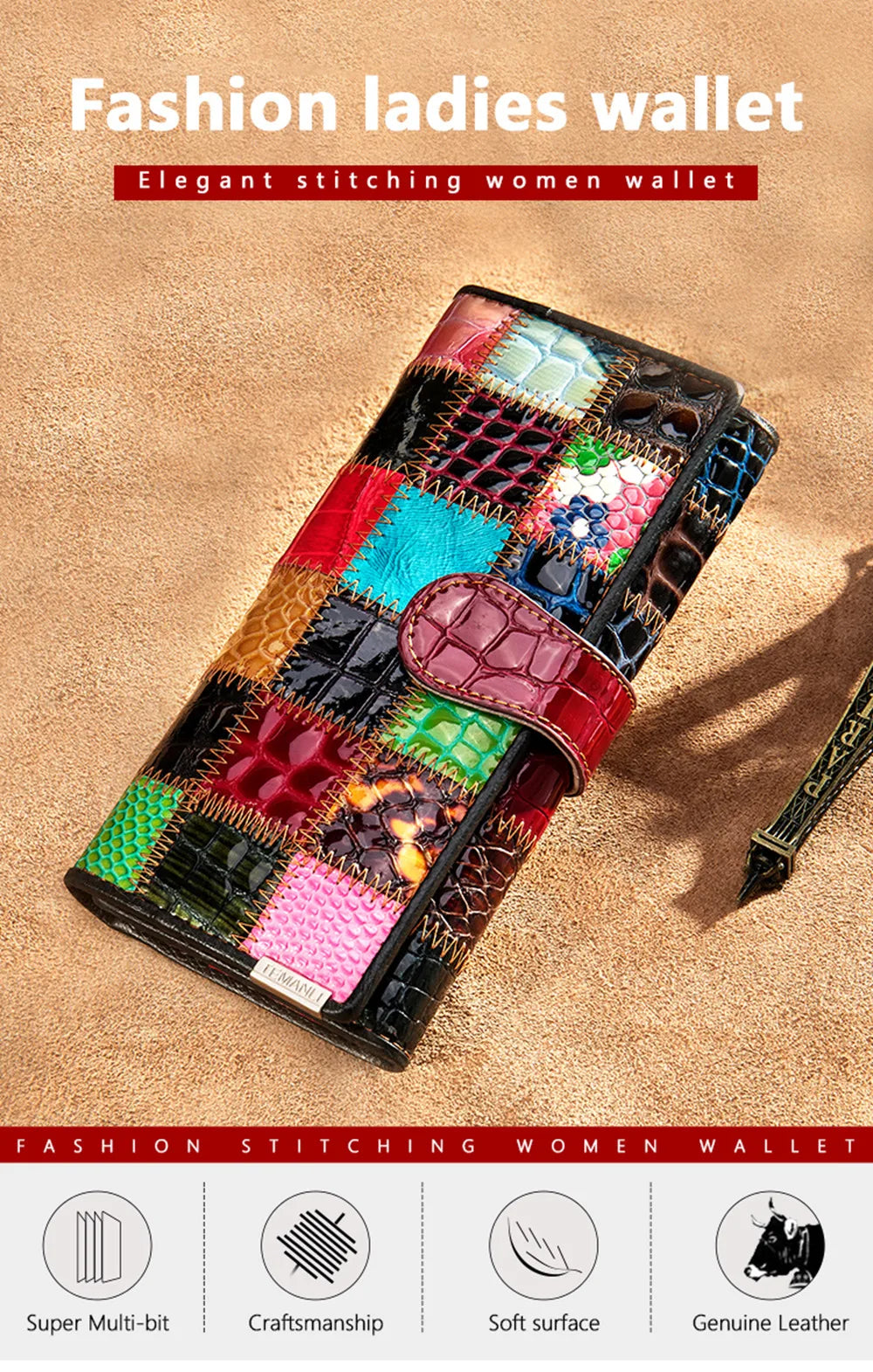 Sac à Main Pochette Femme Cuir - Portefeuille Court Clip Téléphone