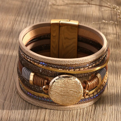Bracelet Cuir Large Boucle Magnétique – Style Rétro Chic Femme