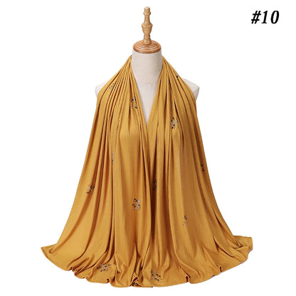 Foulard Hijab Jersey Côtelé Femme - Écharpe Musulman Stretch Paillettes Châle Islamique