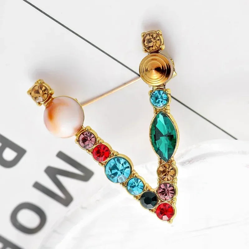 Broche Lettre Anglaise Strass Cristaux Colorés – Pin's Revers Alphabet Tendance Femme