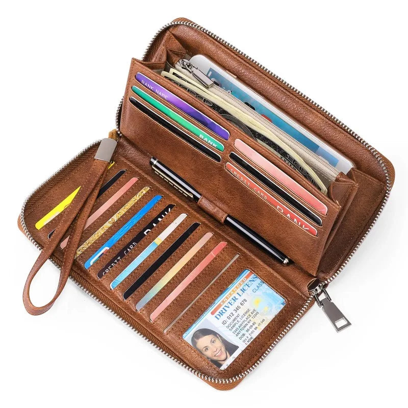 Portefeuille Femme Vintage RFID - Grande Capacité Cuir PU avec Porte-Cartes