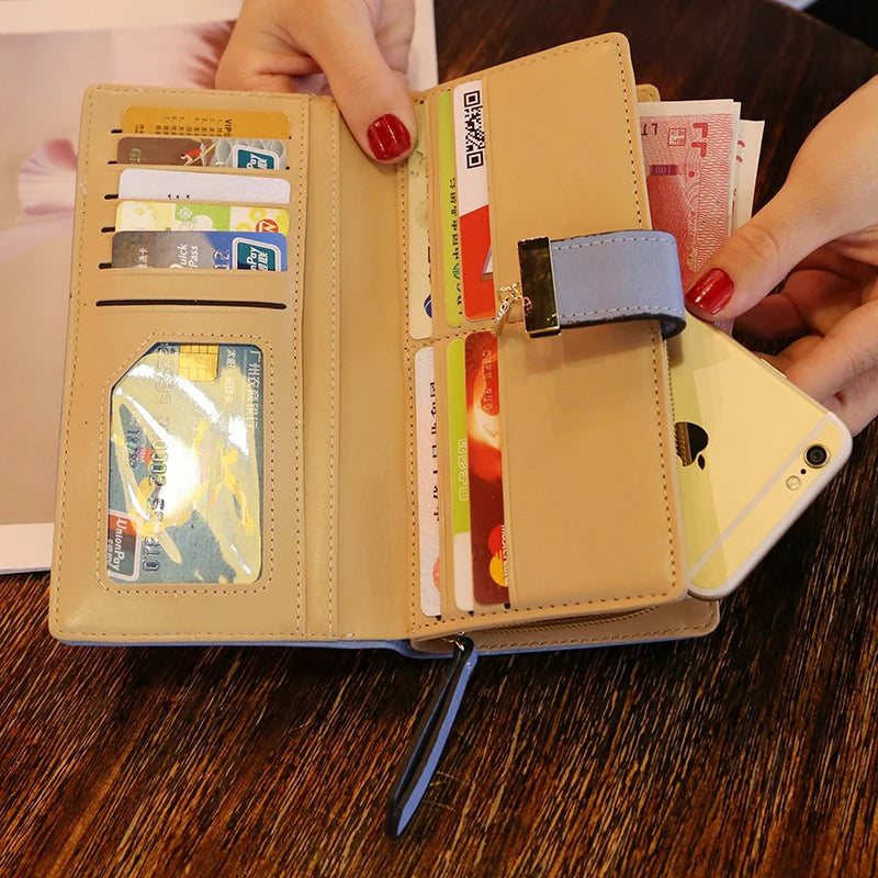 Portefeuille Long Femme Cuir PU Feuilles Dorées - Clutch Porte-Cartes Monnaie Élégant
