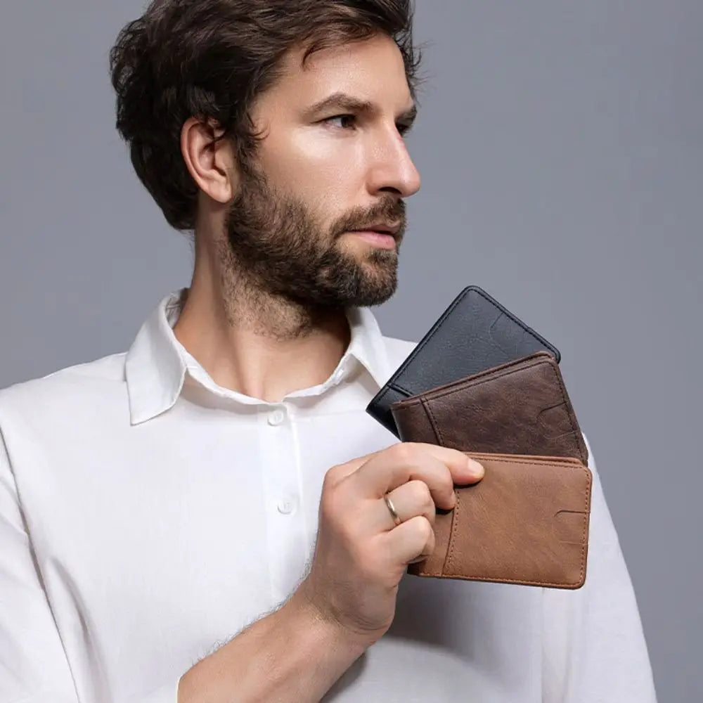 Portefeuille Homme Cuir PU Imperméable - Porte-Carte Compact Pliable Léger pour Voyage et Quotidien