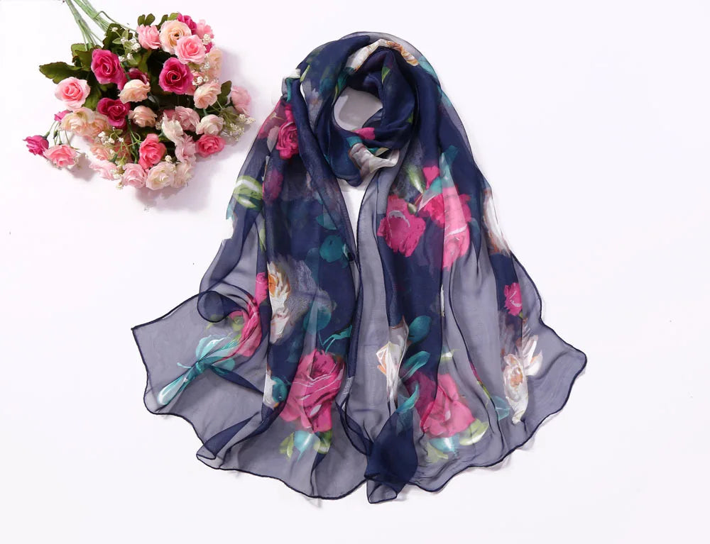 Foulard Écharpe Mousseline Georgette Rose Femme - Bandana Châle Été Protection Solaire Plage