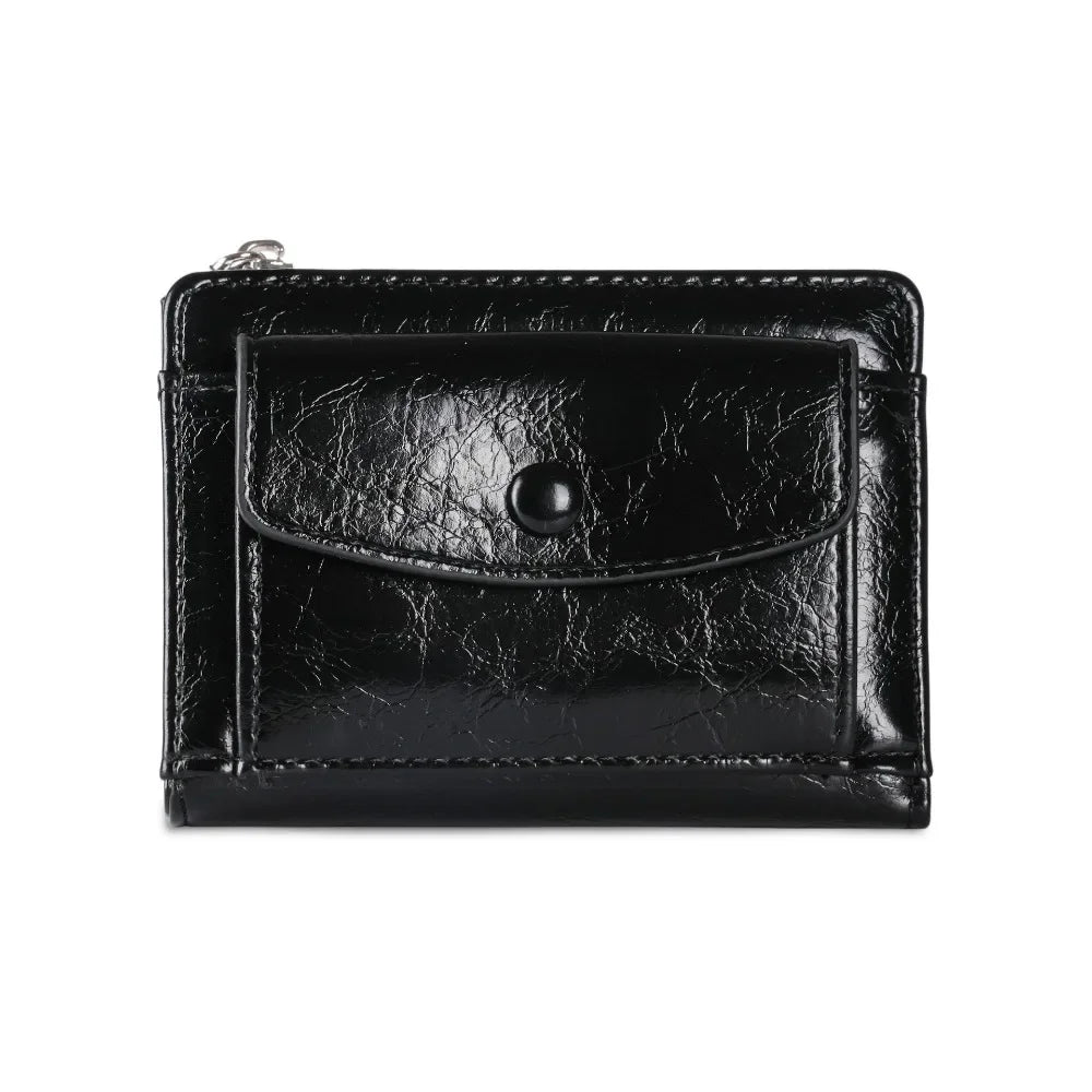 Portefeuille Femme Court Cuir PU Argenté - Porte-Carte Zippé Ultra Fin Multifonction Élégant