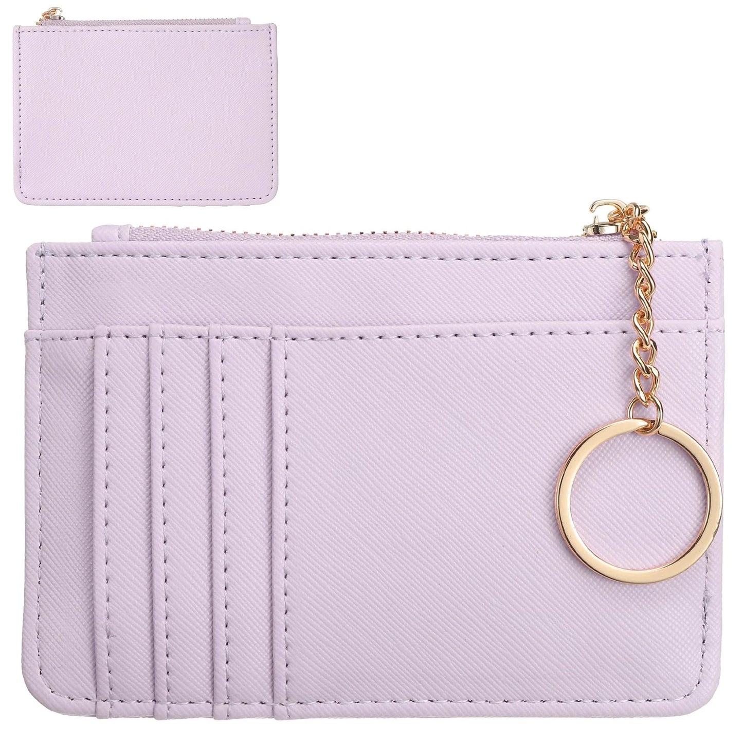 Portefeuille Femme Cuir PU Zippé Mini Porte-Clés - Porte-Monnaie Compact Multi-Emplacements Cartes Violet