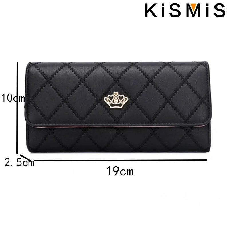 Portefeuille Femme Long Cuir PU Carreaux Rose - Porte-Carte Téléphone Hasp Poche Monnaie Élégant