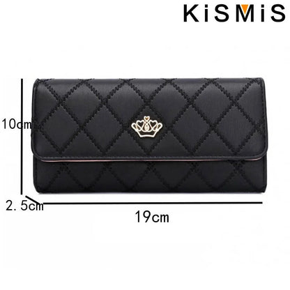 Portefeuille Femme Long Cuir PU Carreaux Rose - Porte-Carte Téléphone Hasp Poche Monnaie Élégant